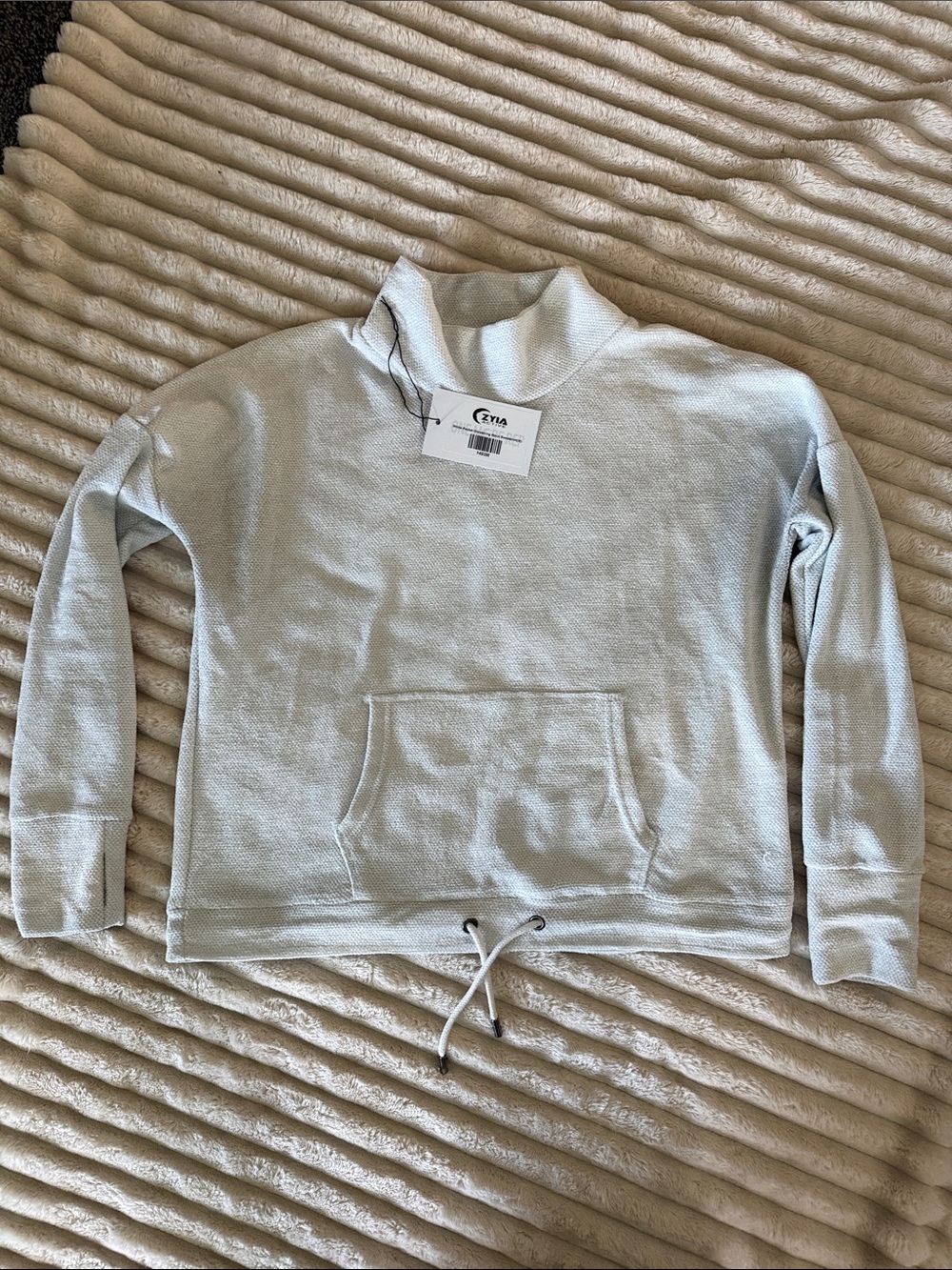 ZYIA Soft Light Gray Waffle Pullover Hoodie